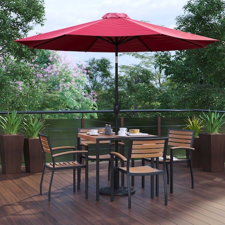 Flash Furniture Patio Set-35" Table-4 Chairs-Red Umbrella-Base XU-DG-810060064-UB19BRD-GG
